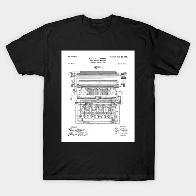 Typewriter Patent - Writer Editor Book Shop Decor Art - White T-Shirt by patentpress